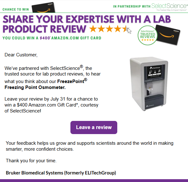 Freezepoint&reg; Review Email SelectScience&reg; June-July 2025